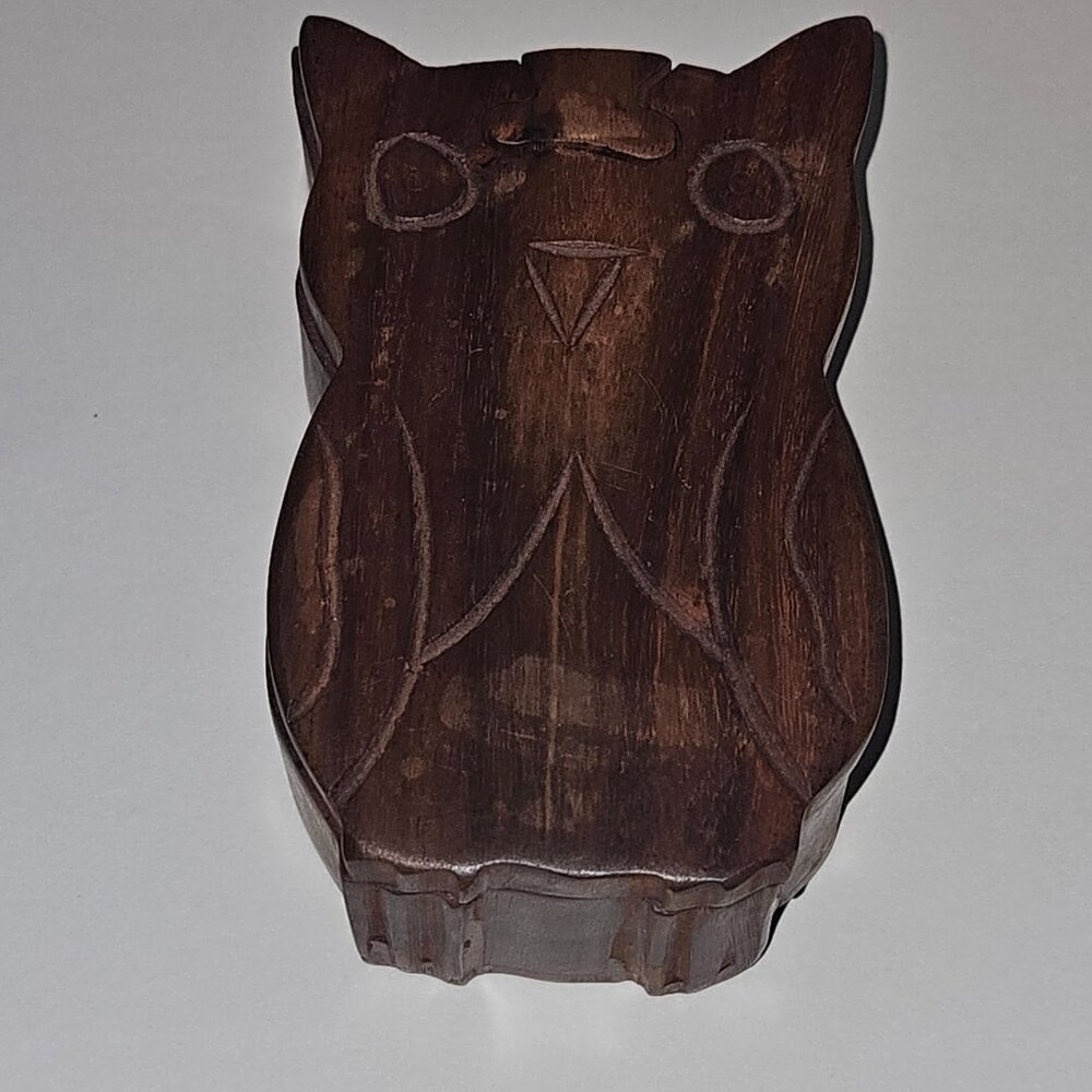 Brown Wood Owl Trinket Jewelry Box Puzzle 4 Pieces Made in India READ
